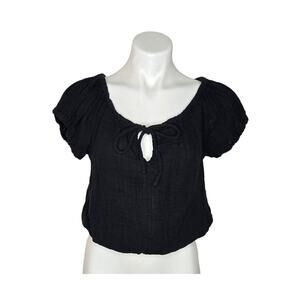 SUNDRY Short Sleeve Peasant Blouse Black Size Small